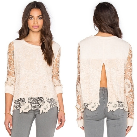 ☆ SOLD ☆ Free People Pretty Rad Crochet Lace Open Back Pullover - Picture 3 of 5
